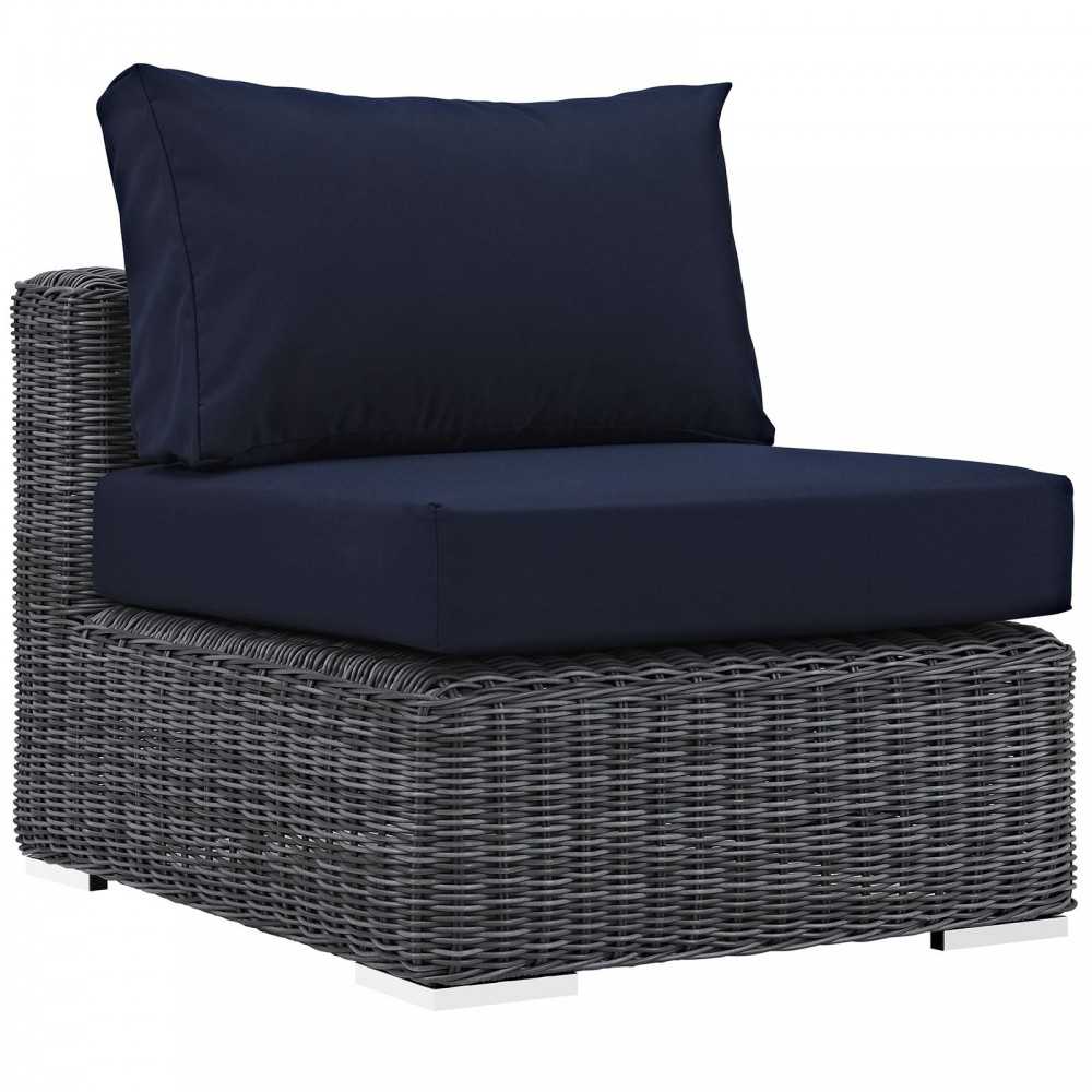 Summon 5 Piece Outdoor Patio Sunbrella Sectional Set, Canvas Navy, EEI-1904-GRY-NAV-SET