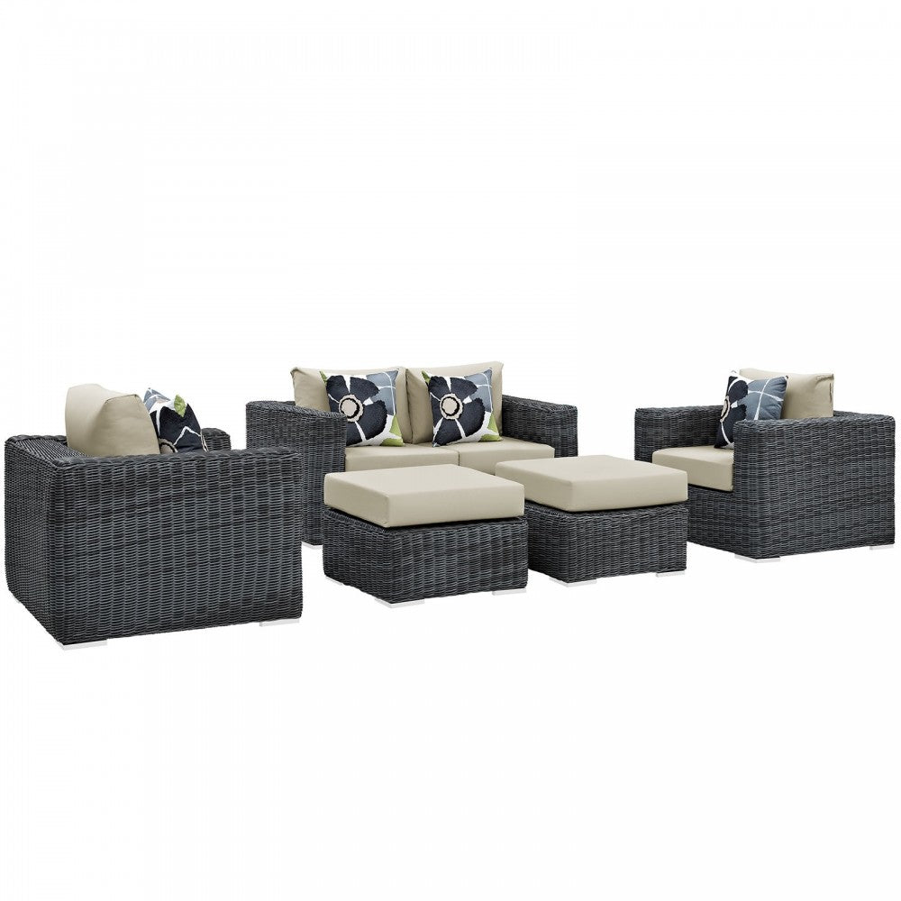Summon 5 Piece Outdoor Patio Sunbrella Sectional Set, Canvas Antique Beige, EEI-2388-GRY-BEI-SET