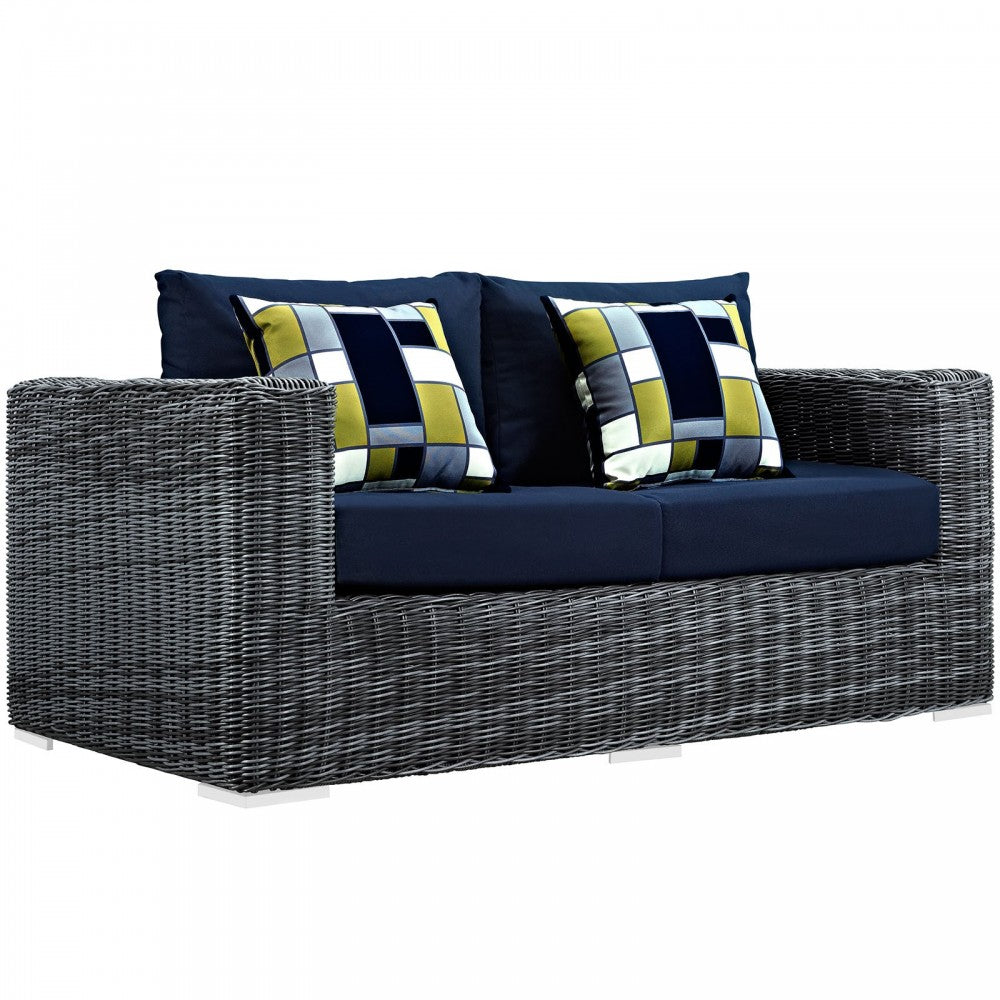 Summon 5 Piece Outdoor Patio Sunbrella Sectional Set, Canvas Navy, EEI-2388-GRY-NAV-SET