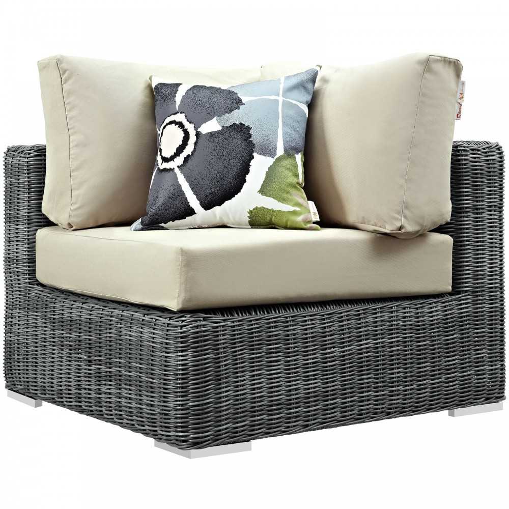Summon 5 Piece Outdoor Patio Sunbrella Sectional Set, Canvas Antique Beige, EEI-2391-GRY-BEI-SET