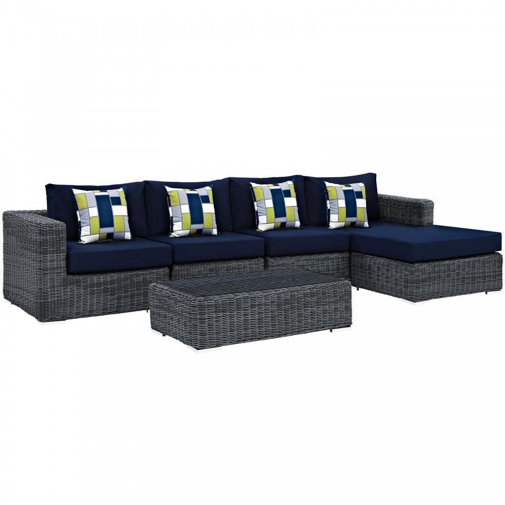 Summon 5 Piece Outdoor Patio Sunbrella Sectional Set, Canvas Navy, EEI-2395-GRY-NAV-SET