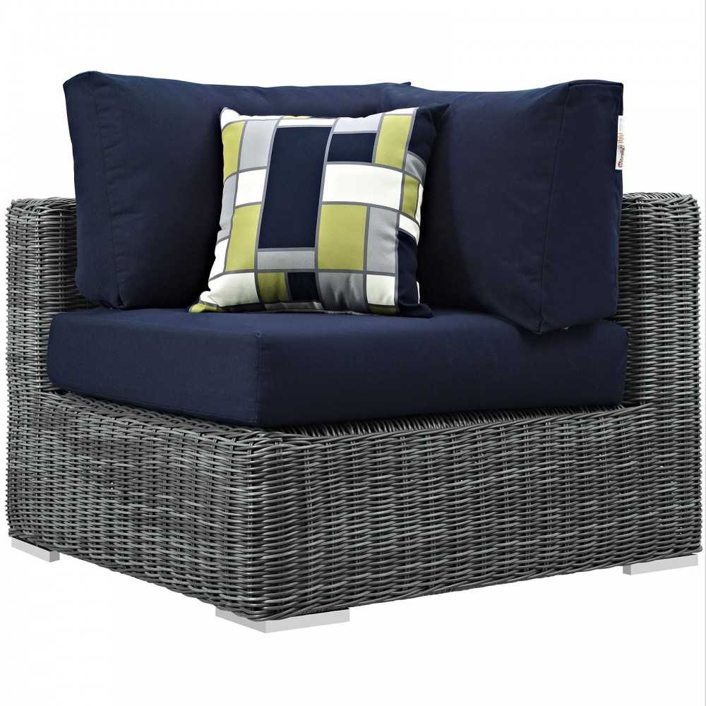 Summon 5 Piece Outdoor Patio Sunbrella Sectional Set, Canvas Navy, EEI-2395-GRY-NAV-SET