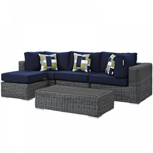 Summon 5 Piece Outdoor Patio Sunbrella Sectional Set, Canvas Navy, EEI-2398-GRY-NAV-SET