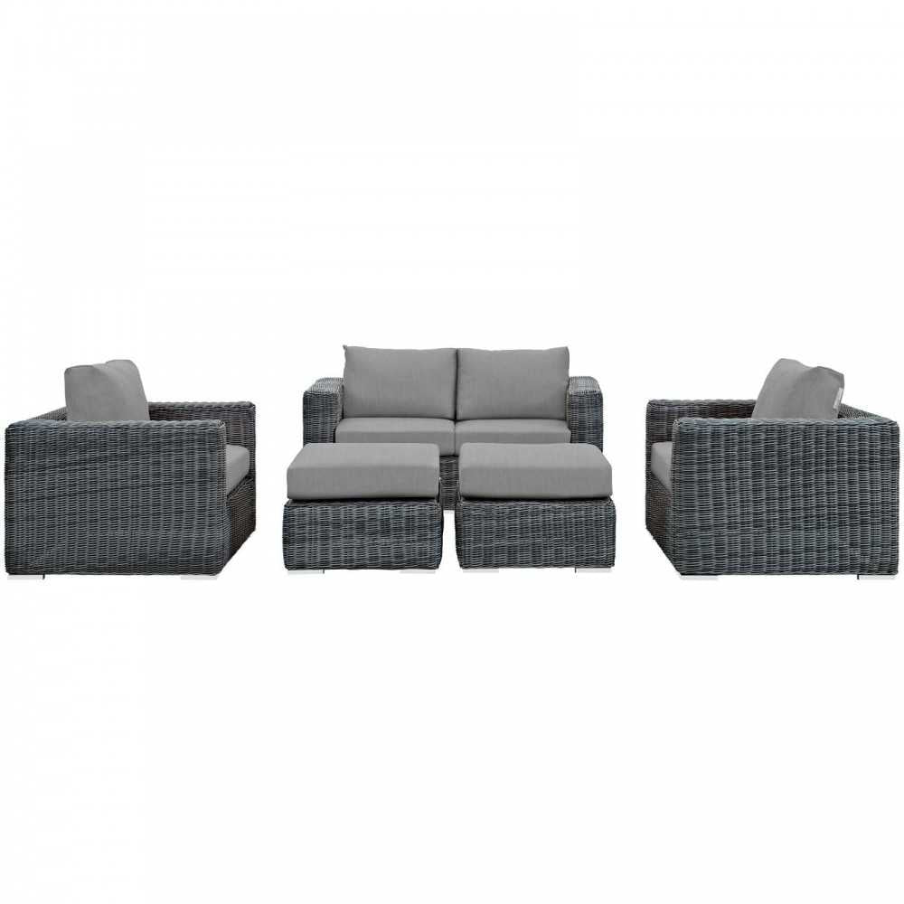 Summon 5 Piece Outdoor Patio Sunbrella Sectional Set, Canvas Gray, EEI-1893-GRY-GRY-SET
