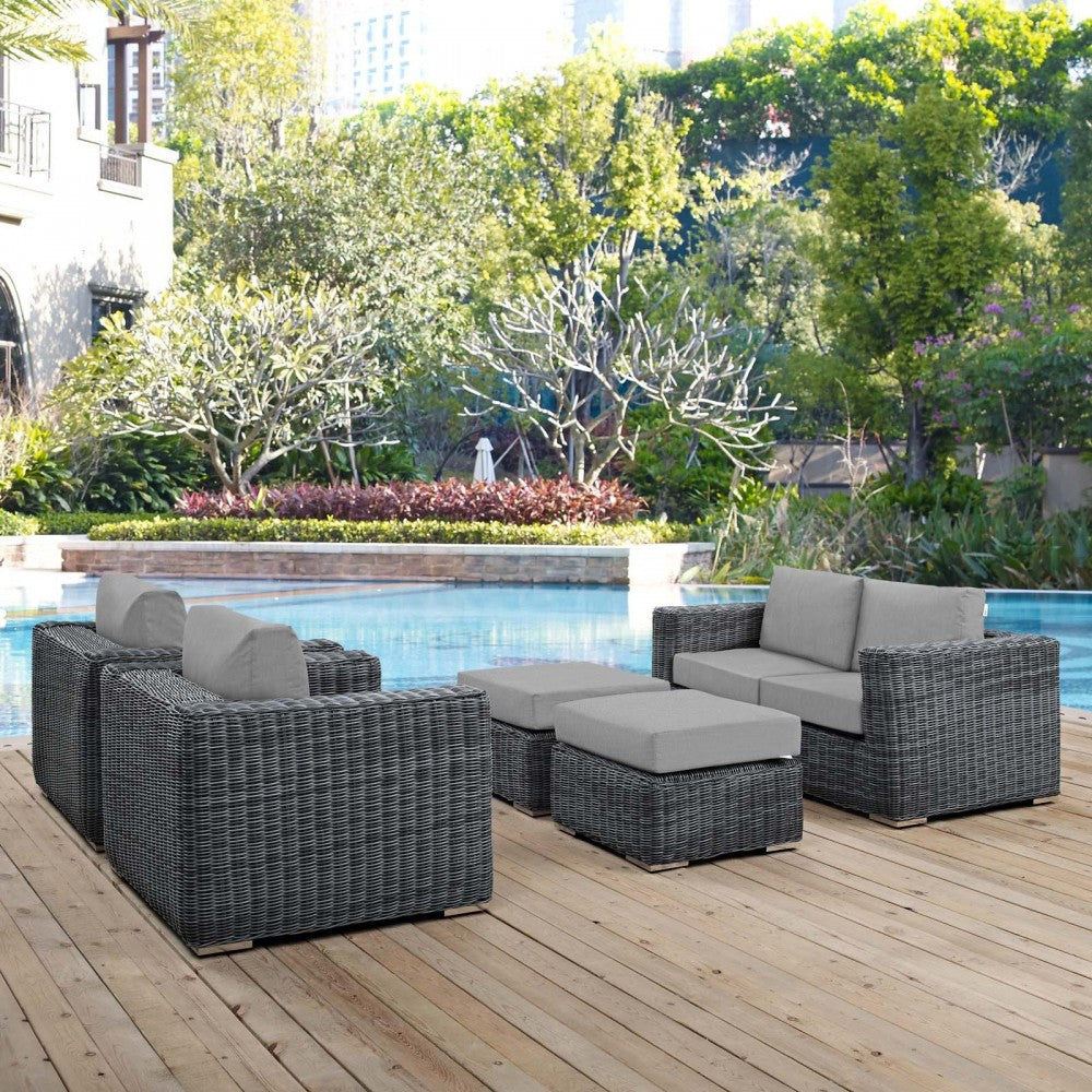 Summon 5 Piece Outdoor Patio Sunbrella Sectional Set, Canvas Gray, EEI-1893-GRY-GRY-SET