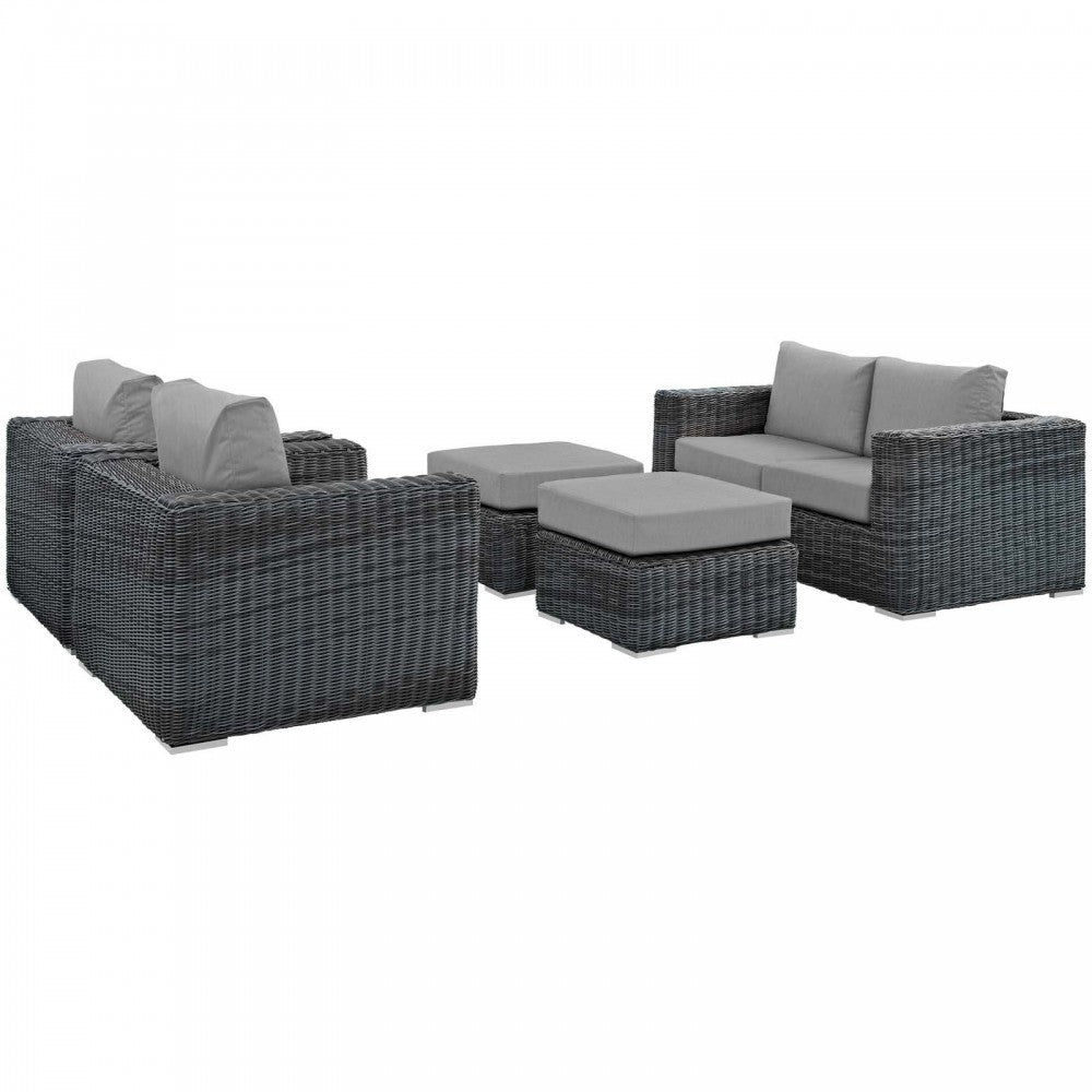 Summon 5 Piece Outdoor Patio Sunbrella Sectional Set, Canvas Gray, EEI-1893-GRY-GRY-SET