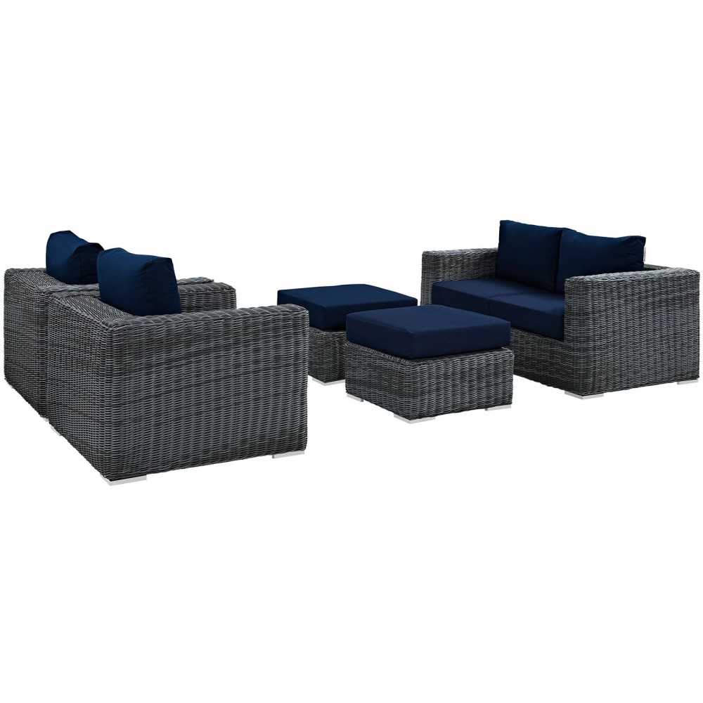 Summon 5 Piece Outdoor Patio Sunbrella Sectional Set, Canvas Navy, EEI-1893-GRY-NAV-SET
