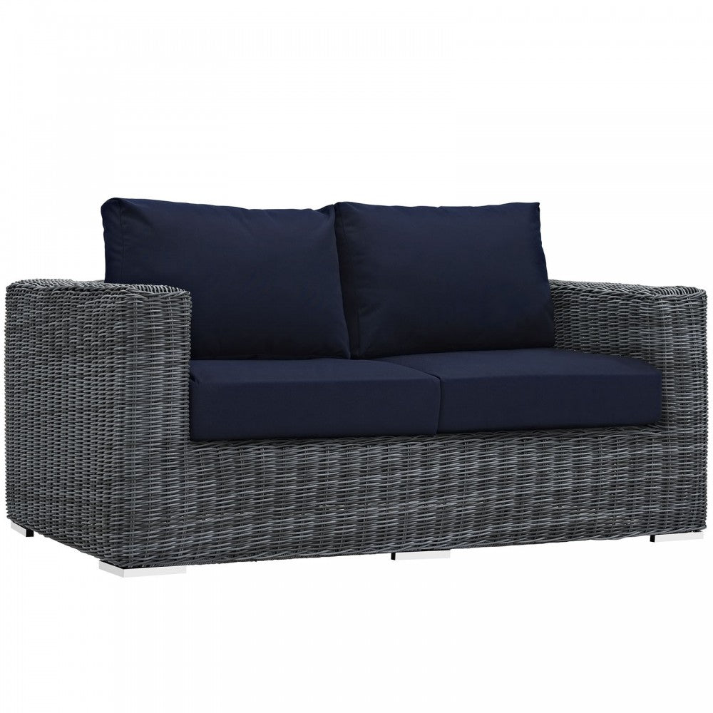 Summon 5 Piece Outdoor Patio Sunbrella Sectional Set, Canvas Navy, EEI-1893-GRY-NAV-SET