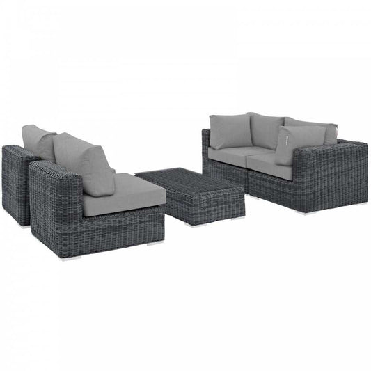 Summon 5 Piece Outdoor Patio Sunbrella Sectional Set, Canvas Gray, EEI-1896-GRY-GRY-SET