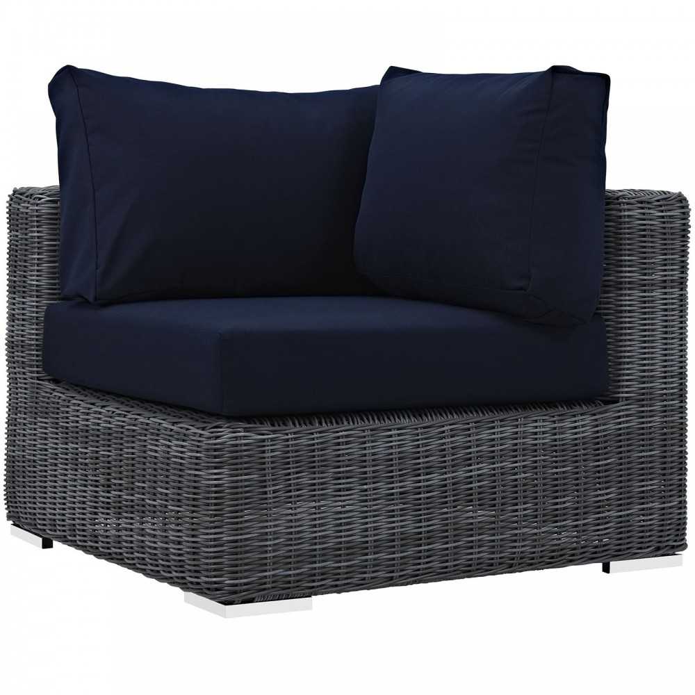 Summon 5 Piece Outdoor Patio Sunbrella Sectional Set, Canvas Navy, EEI-1896-GRY-NAV-SET