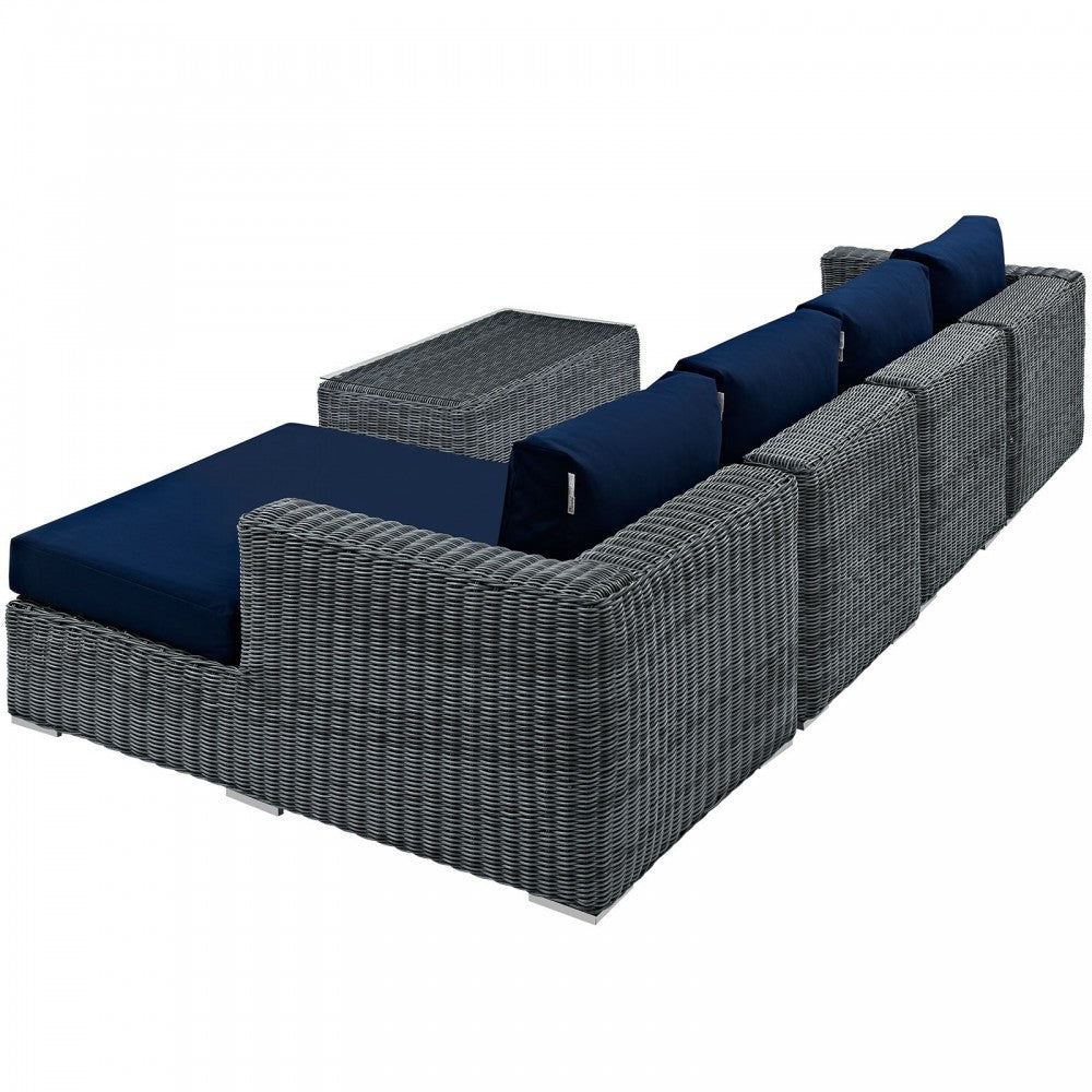 Summon 5 Piece Outdoor Patio Sunbrella Sectional Set, Canvas Navy, EEI-1900-GRY-NAV-SET