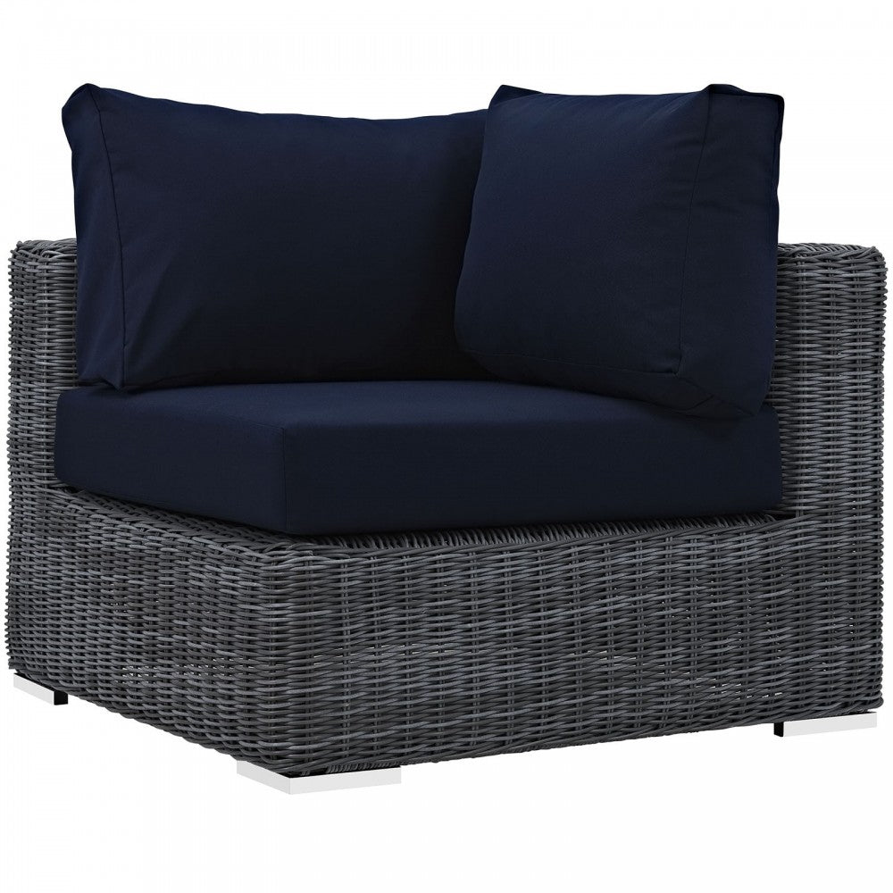 Summon 5 Piece Outdoor Patio Sunbrella Sectional Set, Canvas Navy, EEI-1900-GRY-NAV-SET