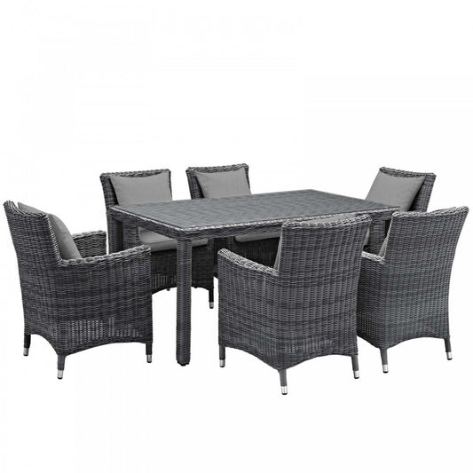 Summon 7 Piece Outdoor Patio Sunbrella Dining Set, Canvas Gray