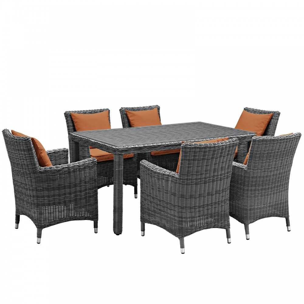 Summon 7 Piece Outdoor Patio Sunbrella Dining Set, Canvas Tuscan