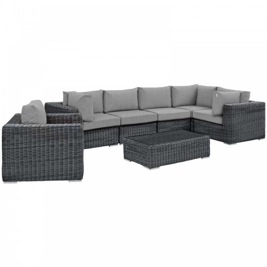 Summon 7 Piece Outdoor Patio Sunbrella Sectional Set, Canvas Gray, EEI-1892-GRY-GRY-SET