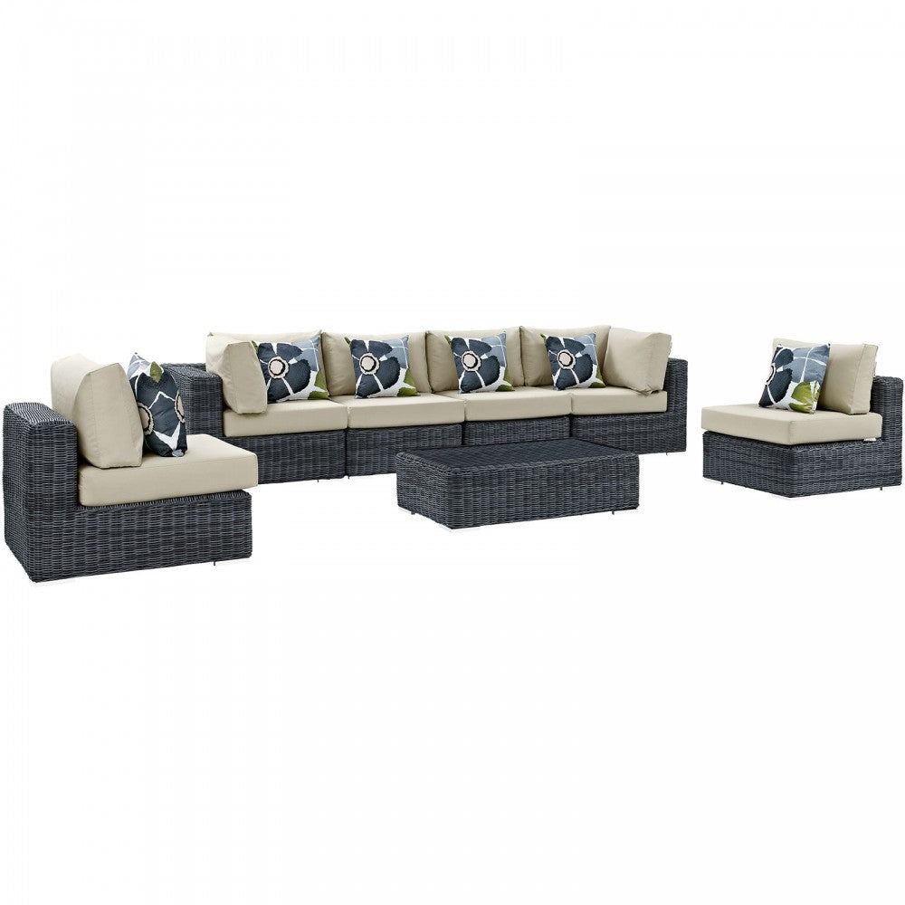 Summon 7 Piece Outdoor Patio Sunbrella Sectional Set, Canvas Antique Beige, EEI-2392-GRY-BEI-SET