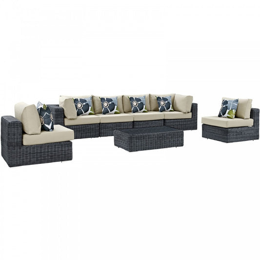 Summon 7 Piece Outdoor Patio Sunbrella Sectional Set, Canvas Antique Beige, EEI-2392-GRY-BEI-SET