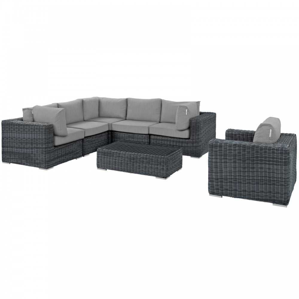 Summon 7 Piece Outdoor Patio Sunbrella Sectional Set, Canvas Gray, EEI-1892-GRY-GRY-SET