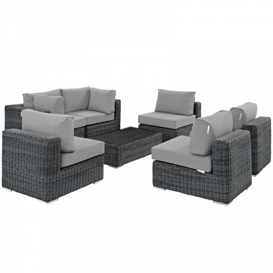 Summon 7 Piece Outdoor Patio Sunbrella Sectional Set, Canvas Gray, EEI-1897-GRY-GRY-SET