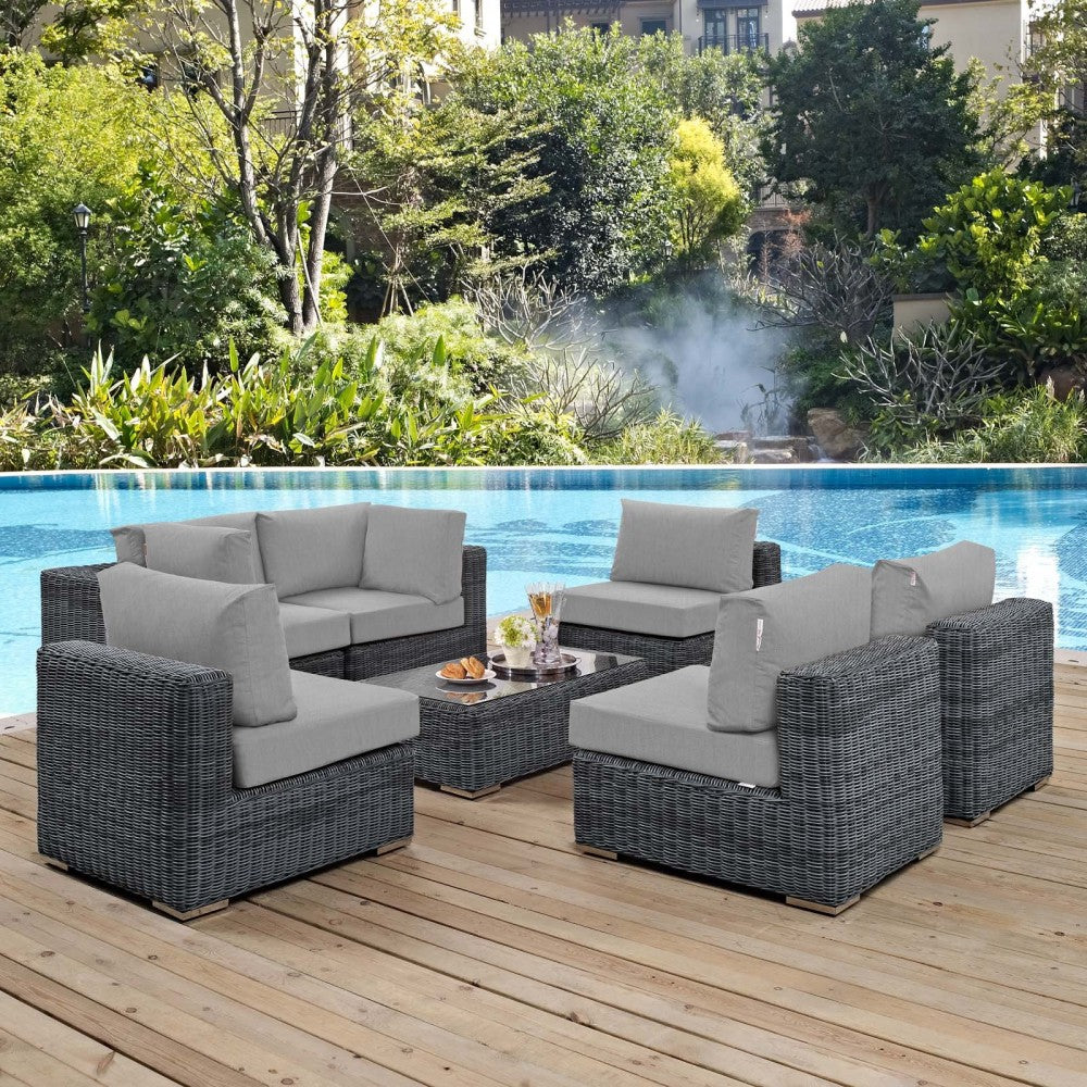 Summon 7 Piece Outdoor Patio Sunbrella Sectional Set, Canvas Gray, EEI-1897-GRY-GRY-SET