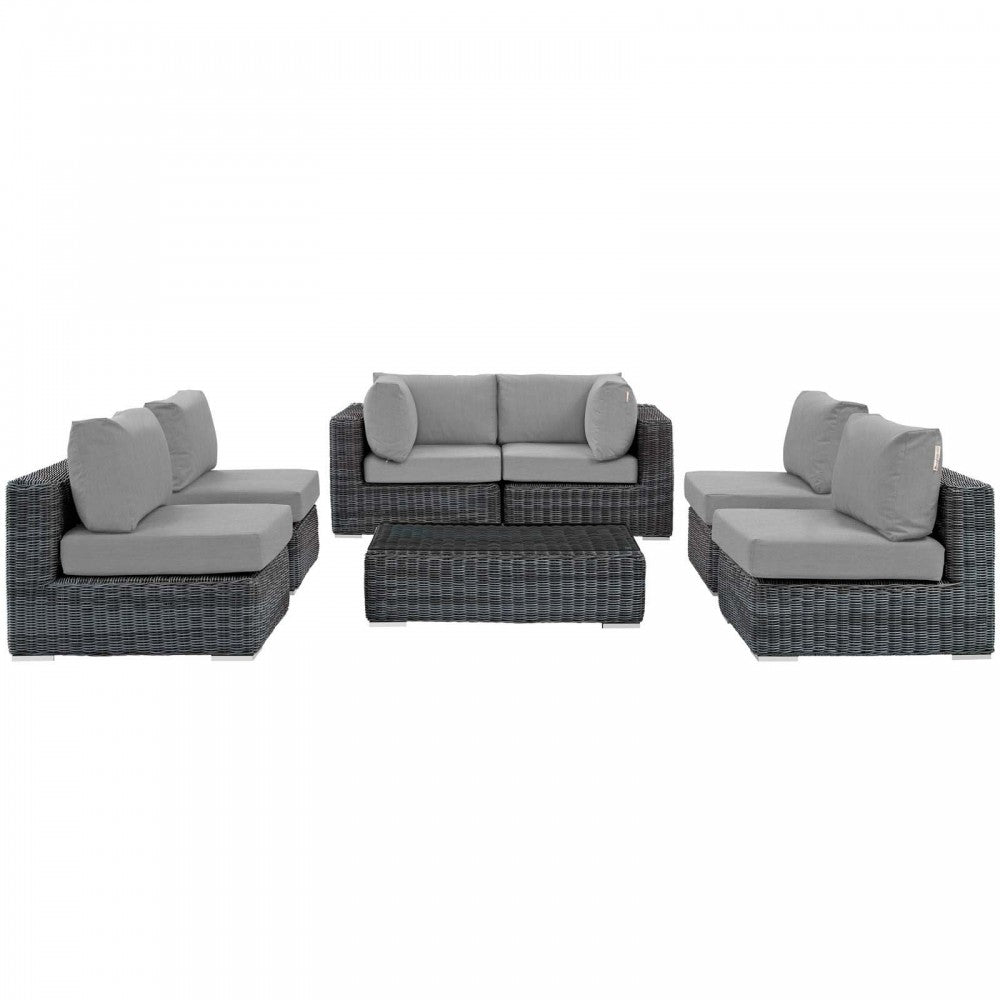 Summon 7 Piece Outdoor Patio Sunbrella Sectional Set, Canvas Gray, EEI-1897-GRY-GRY-SET