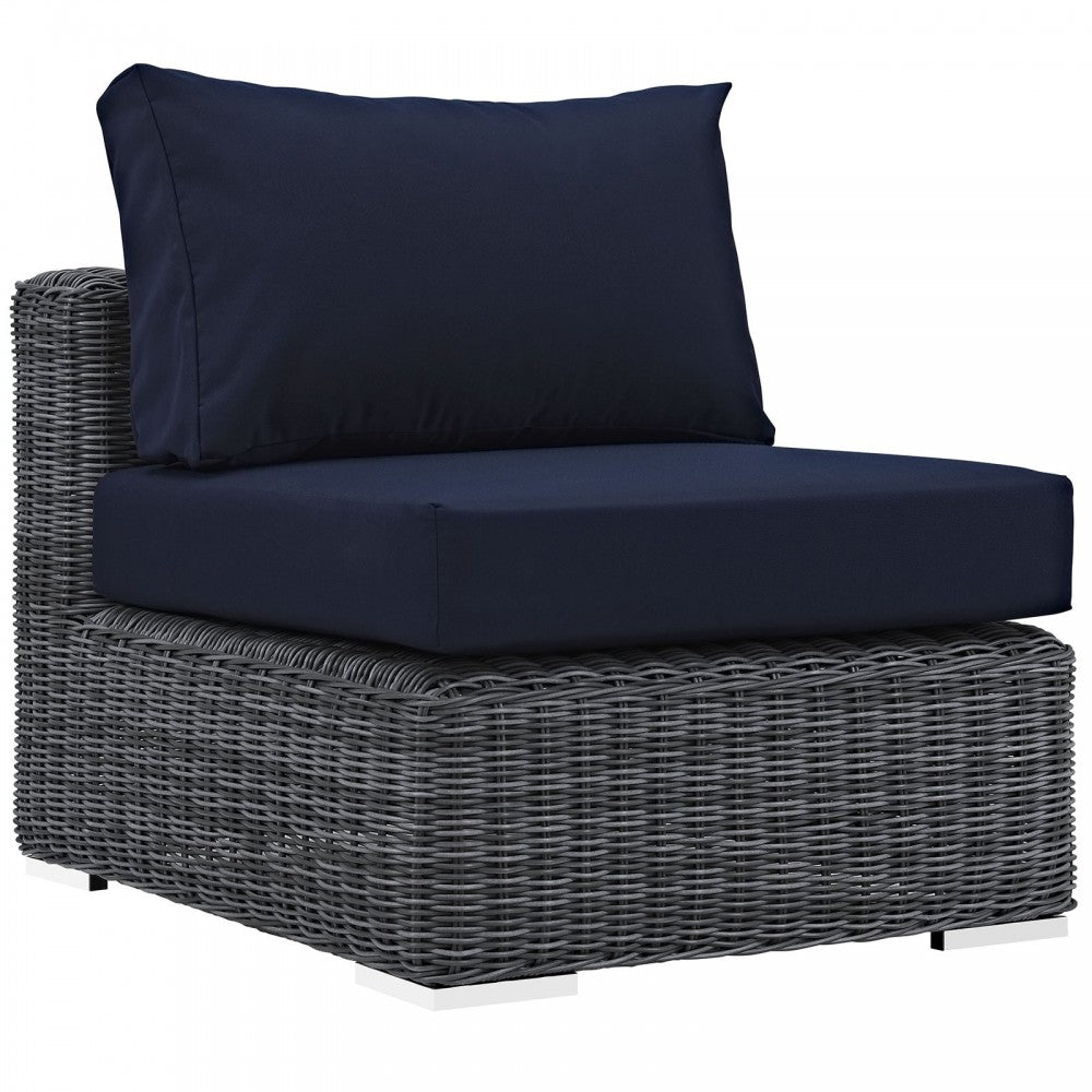 Summon 7 Piece Outdoor Patio Sunbrella Sectional Set, Canvas Navy, EEI-1897-GRY-NAV-SET