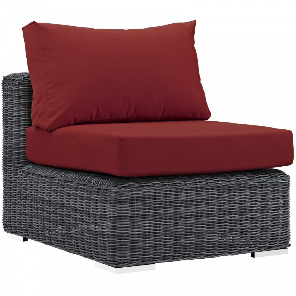 Summon 7 Piece Outdoor Patio Sunbrella Sectional Set, Canvas Red, EEI-1897-GRY-RED-SET