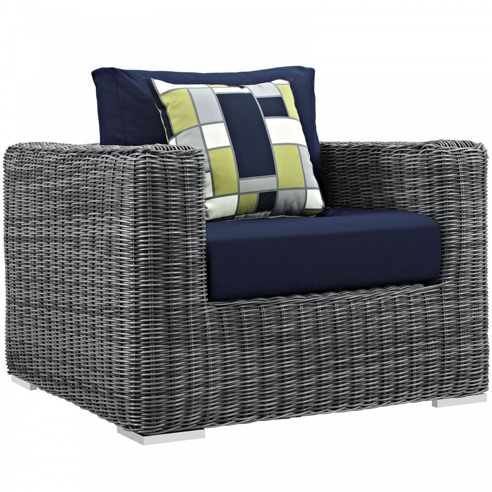 Summon 7 Piece Outdoor Patio Sunbrella Sectional Set, Canvas Navy, EEI-2387-GRY-NAV-SET