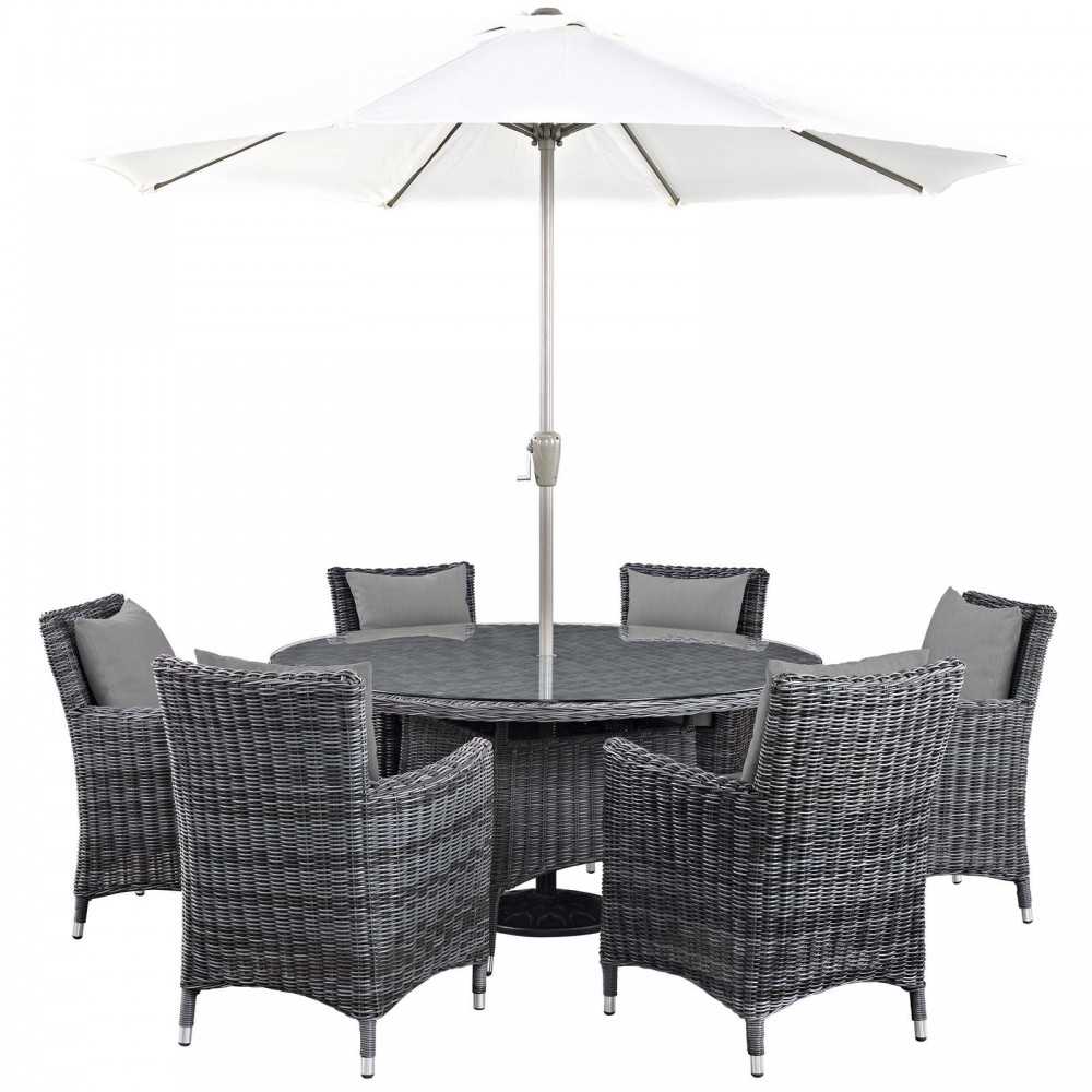 Summon 8 Piece Outdoor Patio Sunbrella Dining Set, Canvas Gray