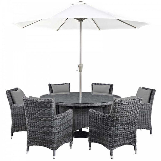 Summon 8 Piece Outdoor Patio Sunbrella Dining Set, Canvas Gray