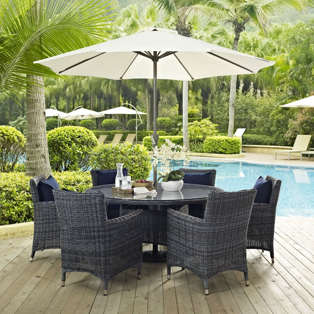 Summon 8 Piece Outdoor Patio Sunbrella Dining Set, Canvas Navy