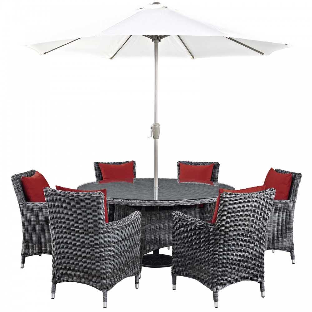 Summon 8 Piece Outdoor Patio Sunbrella Dining Set, Canvas Red