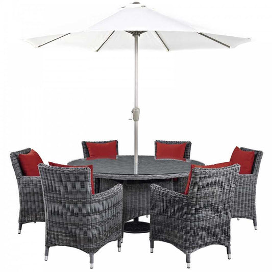 Summon 8 Piece Outdoor Patio Sunbrella Dining Set, Canvas Red