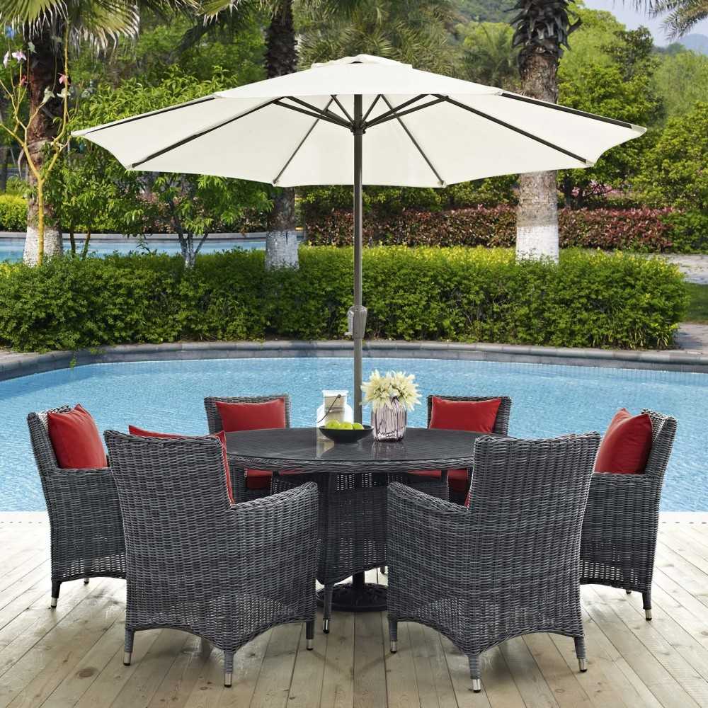 Summon 8 Piece Outdoor Patio Sunbrella Dining Set, Canvas Red
