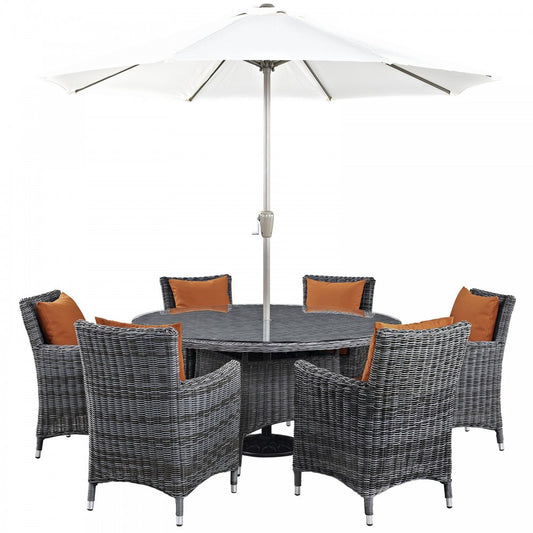 Summon 8 Piece Outdoor Patio Sunbrella Dining Set, Canvas Tuscan