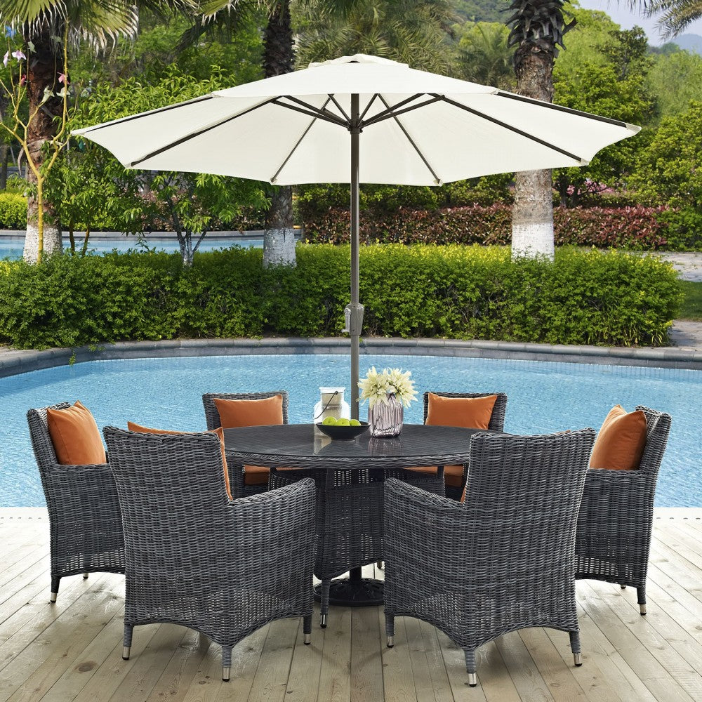 Summon 8 Piece Outdoor Patio Sunbrella Dining Set, Canvas Tuscan