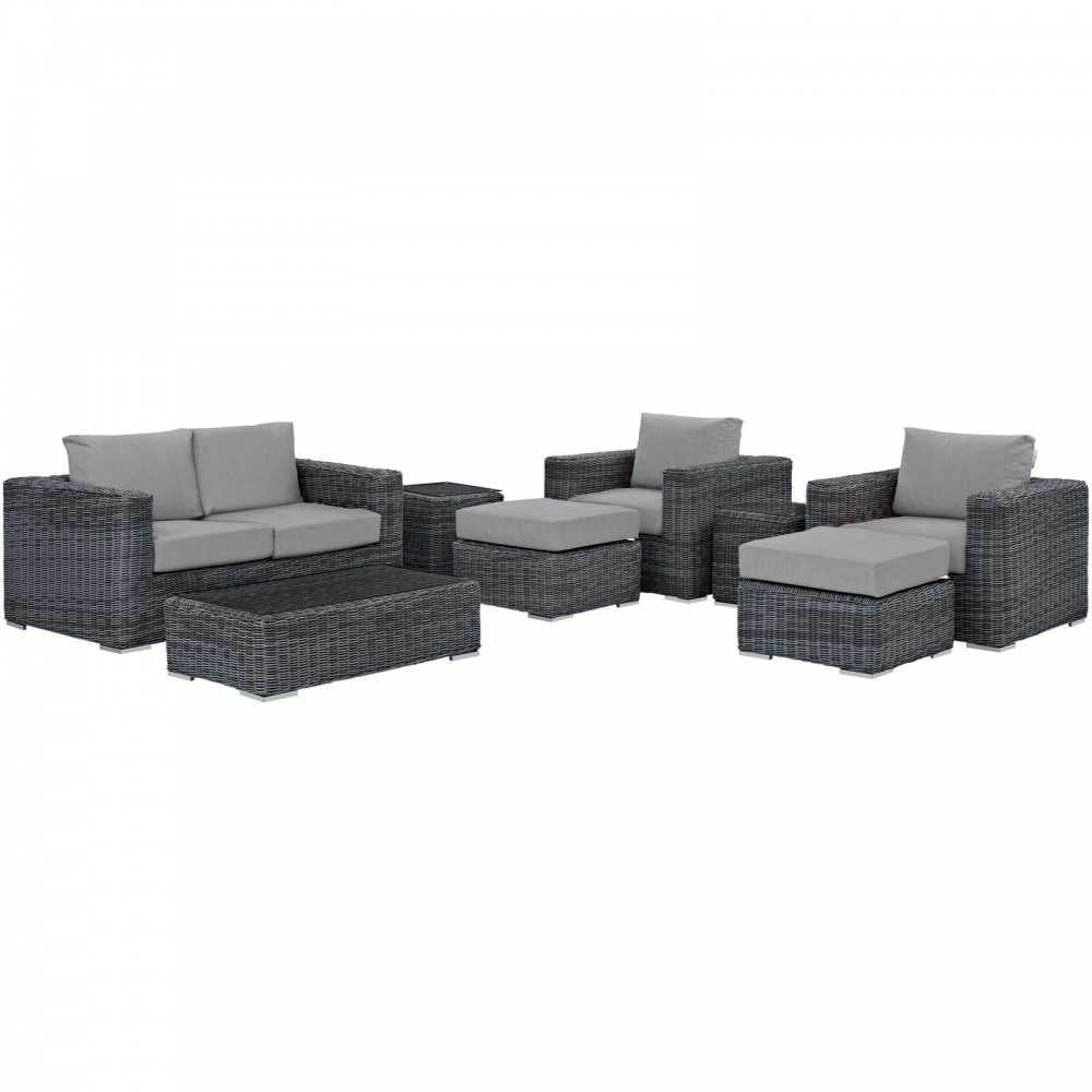 Summon 8 Piece Outdoor Patio Sunbrella Sectional Set, Canvas Gray