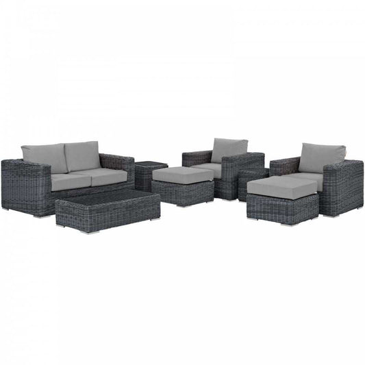 Summon 8 Piece Outdoor Patio Sunbrella Sectional Set, Canvas Gray