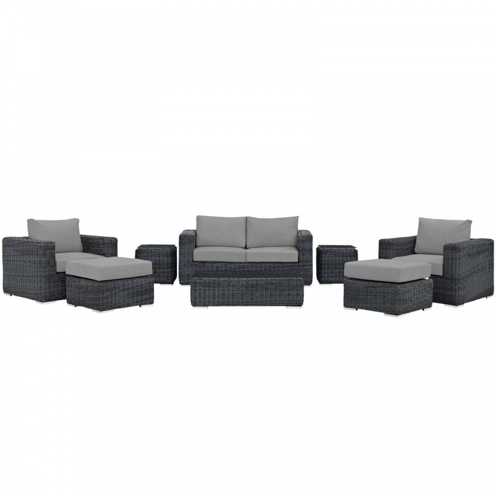 Summon 8 Piece Outdoor Patio Sunbrella Sectional Set, Canvas Gray