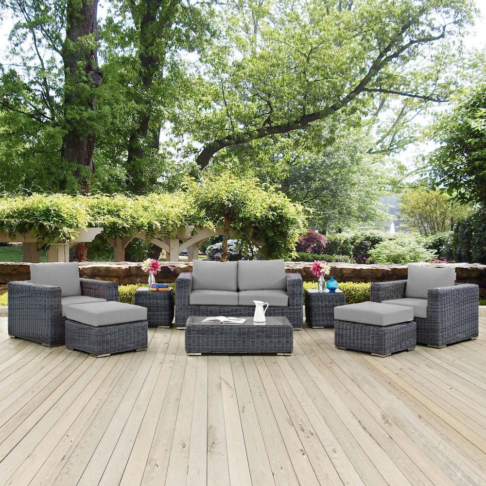 Summon 8 Piece Outdoor Patio Sunbrella Sectional Set, Canvas Gray