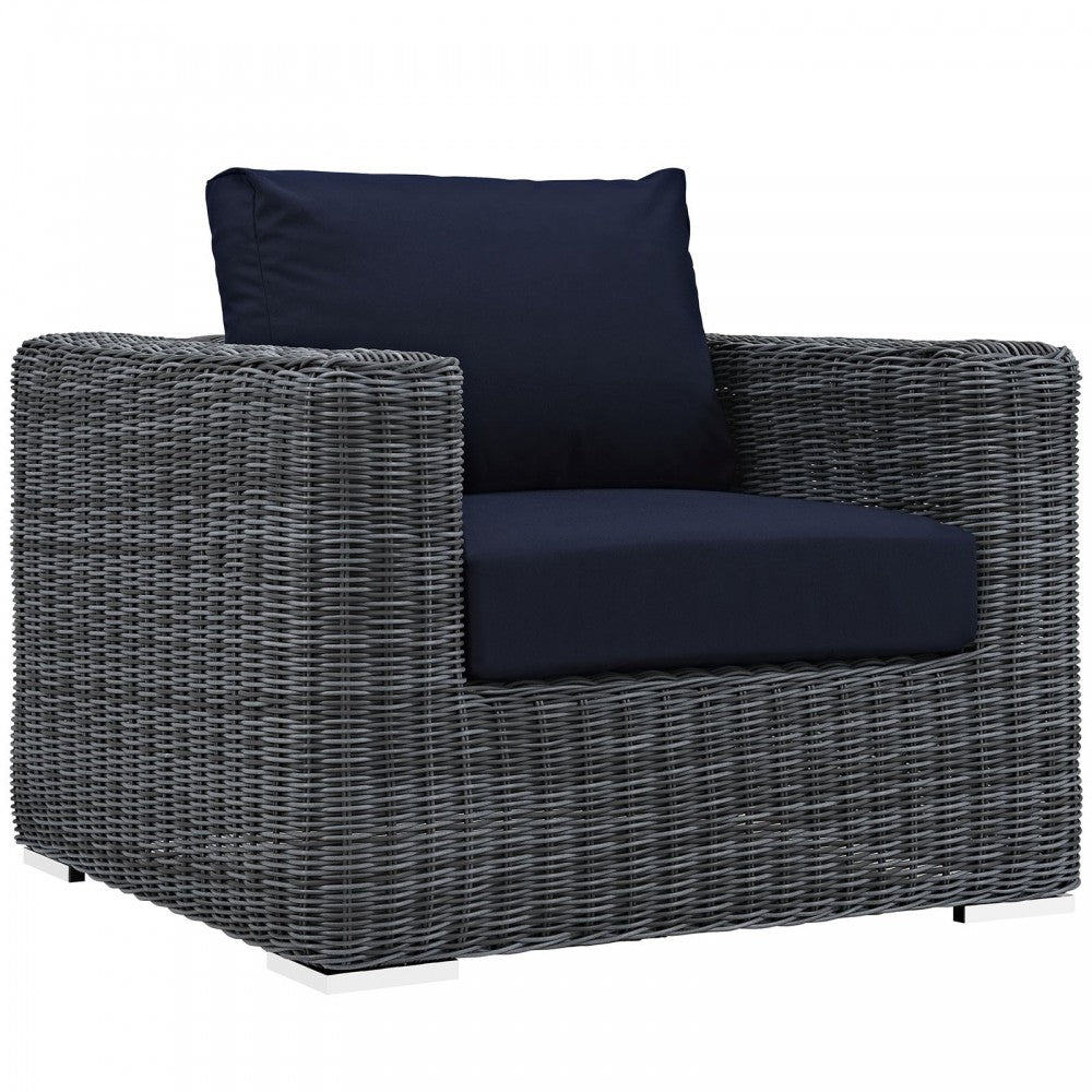 Summon 8 Piece Outdoor Patio Sunbrella Sectional Set, Canvas Navy, EEI-1894-GRY-NAV-SET