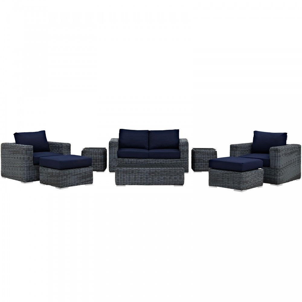 Summon 8 Piece Outdoor Patio Sunbrella Sectional Set, Canvas Navy, EEI-1894-GRY-NAV-SET