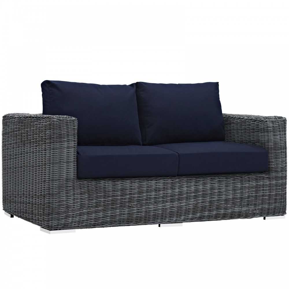 Summon 8 Piece Outdoor Patio Sunbrella Sectional Set, Canvas Navy, EEI-1894-GRY-NAV-SET