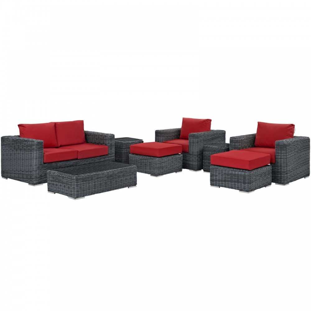 Summon 8 Piece Outdoor Patio Sunbrella Sectional Set, Canvas Red
