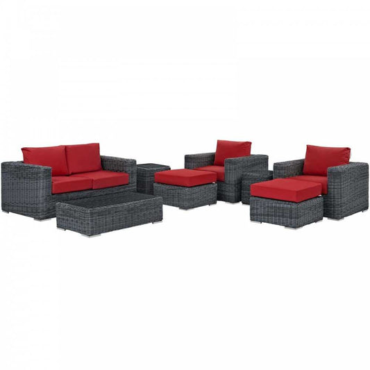 Summon 8 Piece Outdoor Patio Sunbrella Sectional Set, Canvas Red