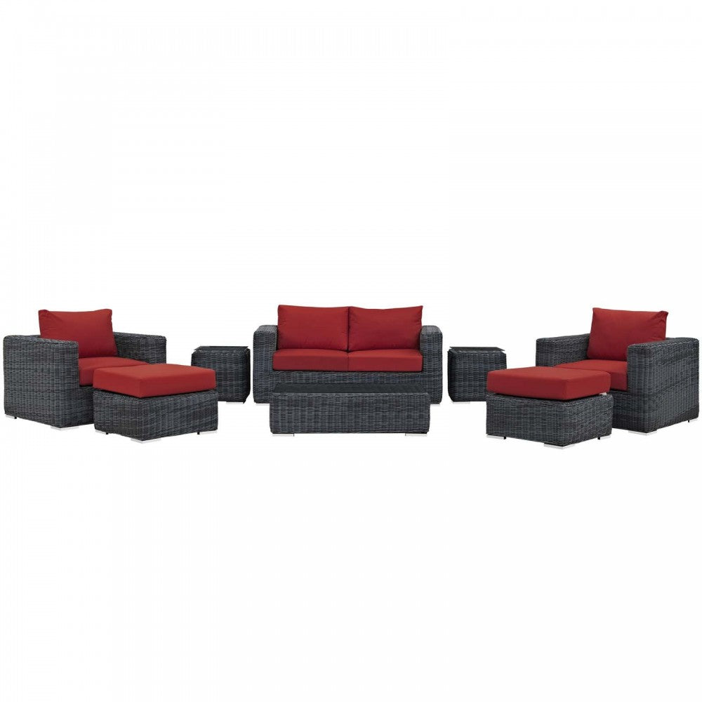 Summon 8 Piece Outdoor Patio Sunbrella Sectional Set, Canvas Red