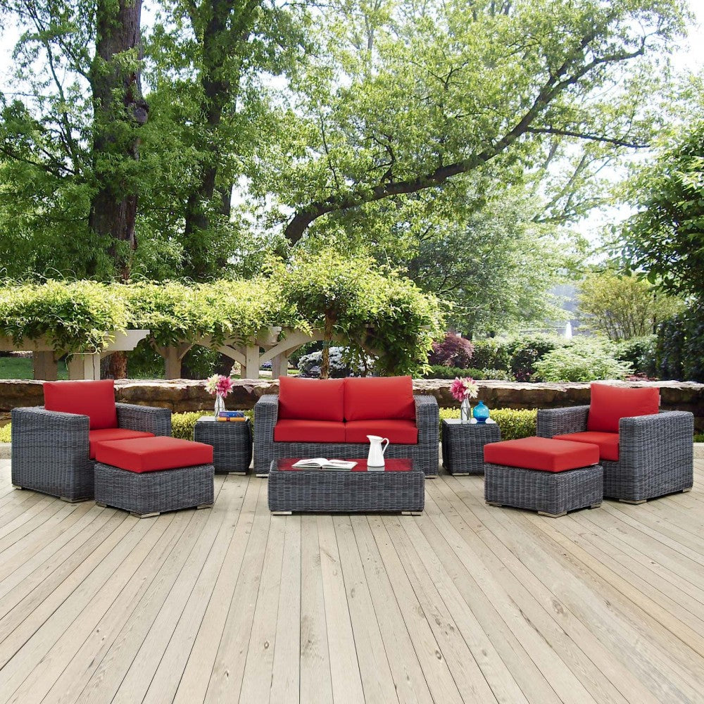 Summon 8 Piece Outdoor Patio Sunbrella Sectional Set, Canvas Red