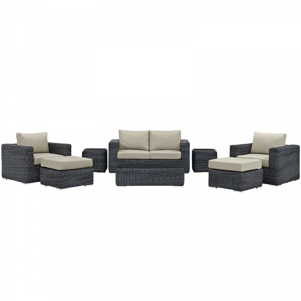 Summon 8 Piece Outdoor Patio Sunbrella Sectional Set, Canvas Antique Beige, EEI-1894-GRY-BEI-SET