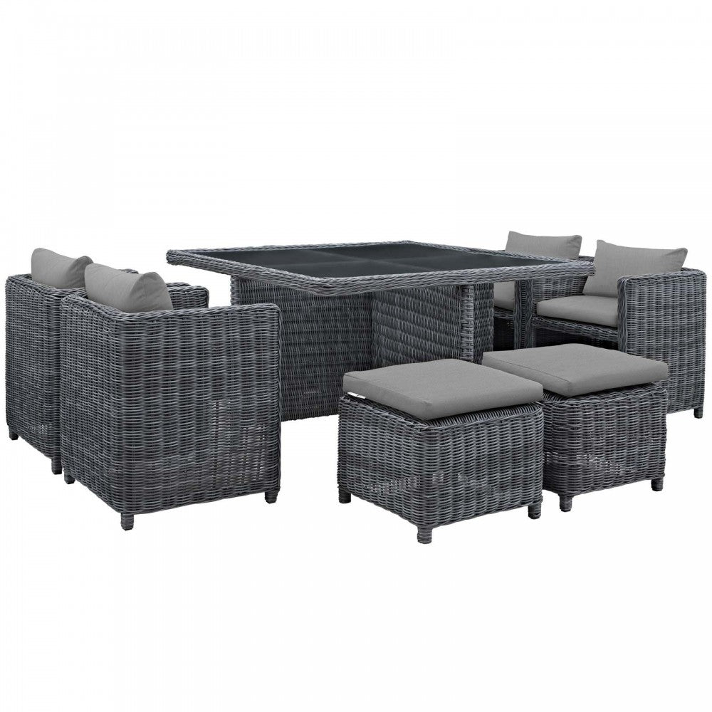 Summon 9 Piece Outdoor Patio Sunbrella Dining Set, Canvas Gray, EEI-1947-GRY-GRY-SET