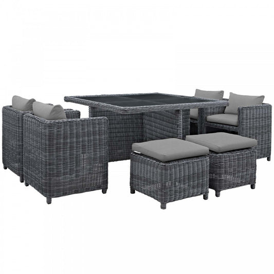 Summon 9 Piece Outdoor Patio Sunbrella Dining Set, Canvas Gray, EEI-1947-GRY-GRY-SET